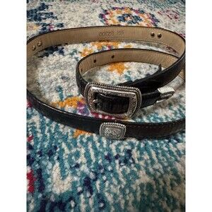 Brighton Women's B2300 Brown/Black Croc Leather Belt‎ Silver Buckle Size ML 32